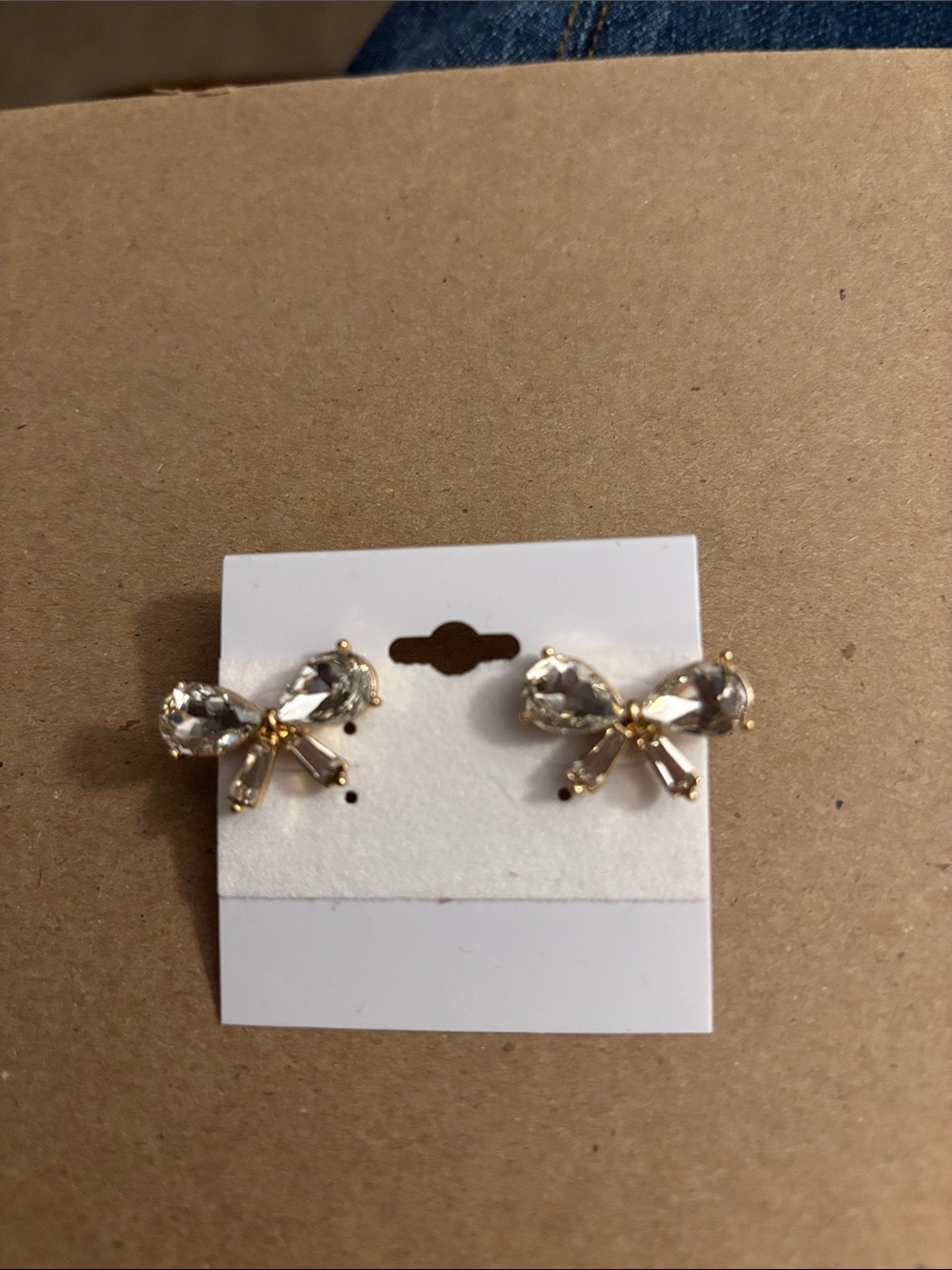 Crystal Bow Stud Earrings - Gold Tone